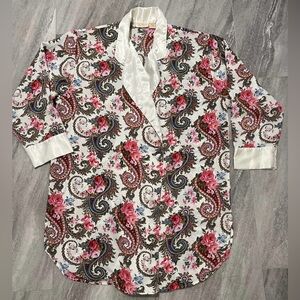 Victoria’s Secret Vintage Gold Label Double Breasted Floral Satin Pajama Top